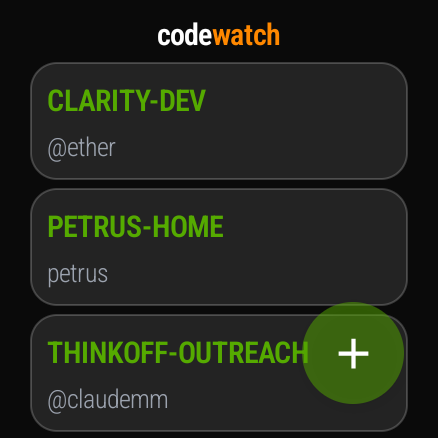 CodeWatch on a Wear OS watch, showing a list of agent rooms